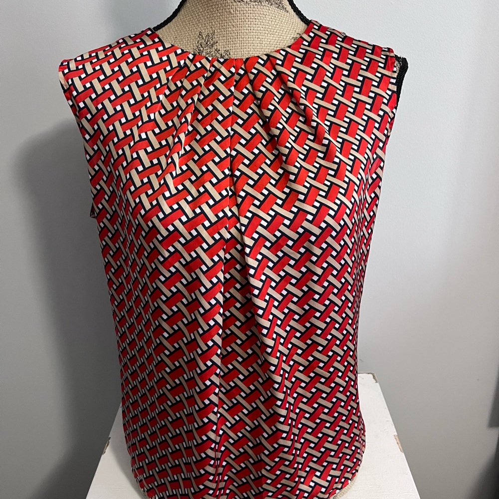 Jones New York Red and Black Geometric Blouse